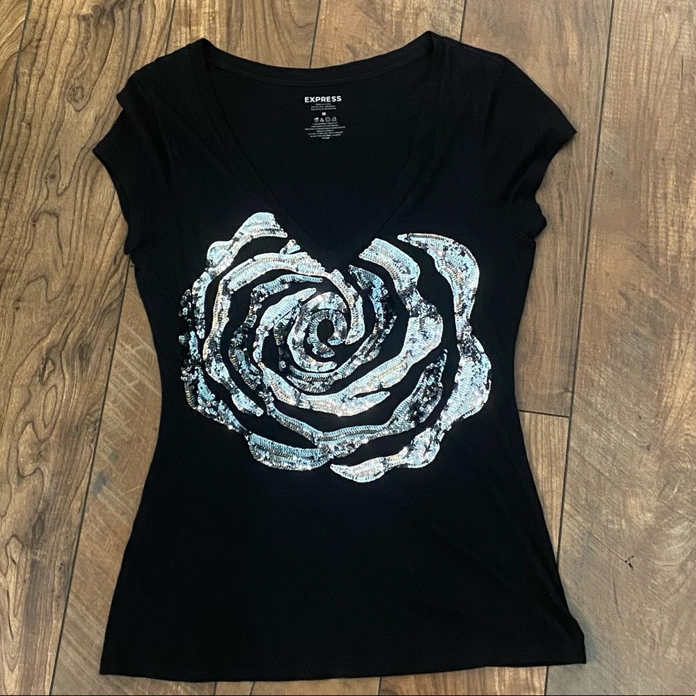 Express Sequin V-Neck Top Medium - image 1